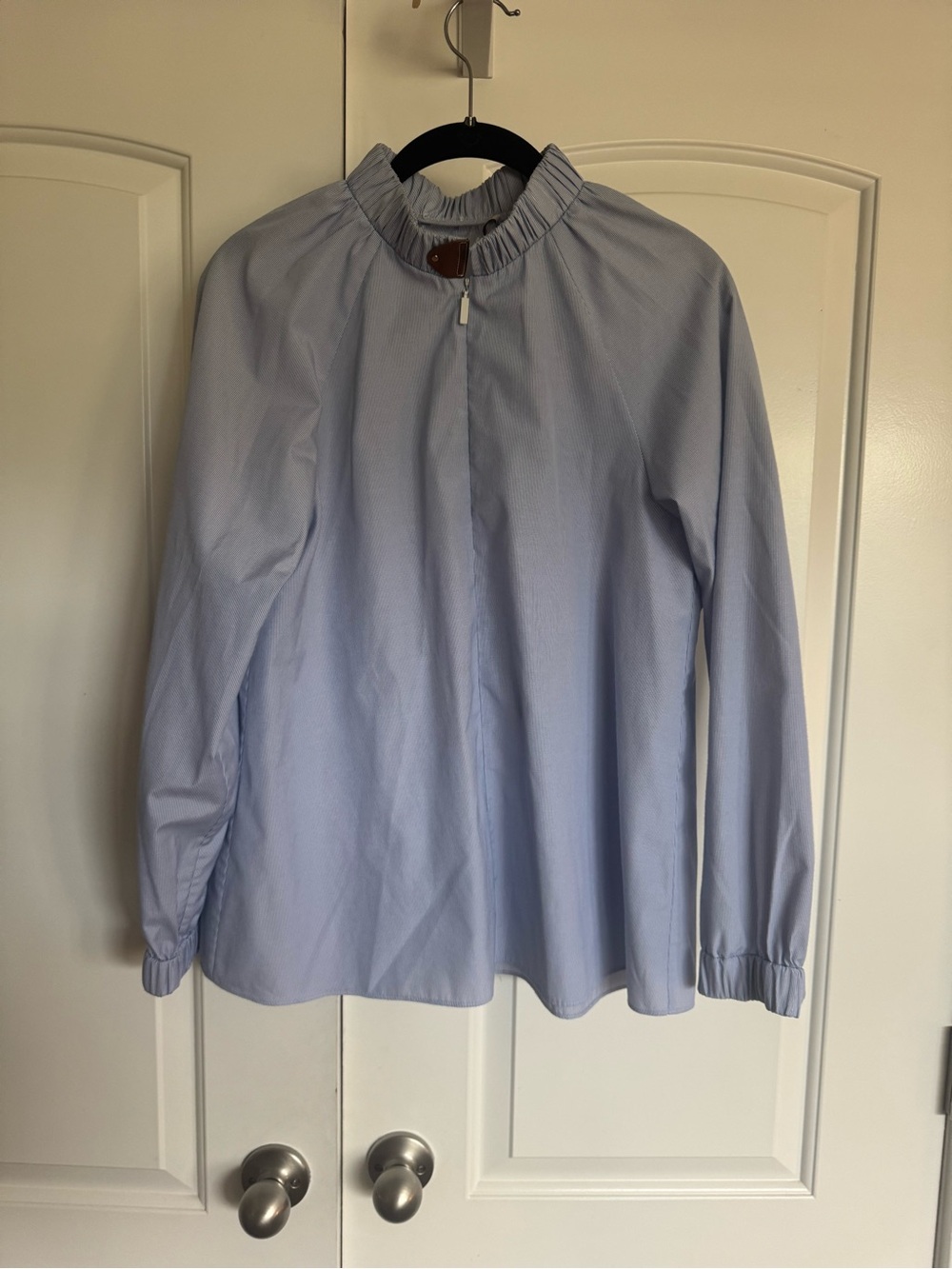 Tibi Light Blue Pinstripe high neck zip front Poplin Shirt size 2